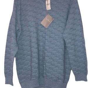 NWT ZEGNA Long Sleeve Cotton V neck Sweater Light Blue 50 Eu/M Retail $320